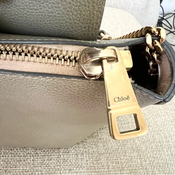 2F Chloe Clare medium Top Handle Chain Crossbody Satchel green gray leather - Picture 11 of 16